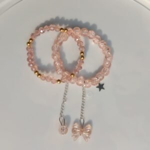 crack and crystal beaded bracelet with bow charm