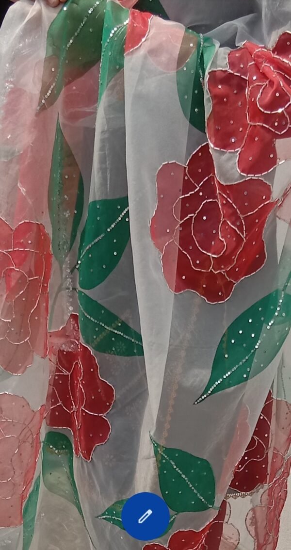Elegant hand-painted dupatta featuring bold red flowers