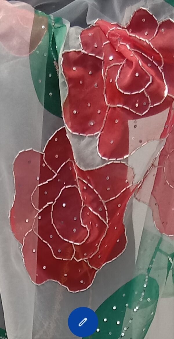 Floral hand-painted dupatta with vibrant red blooms