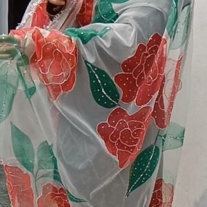 hand painted and hand embroidered dupatta